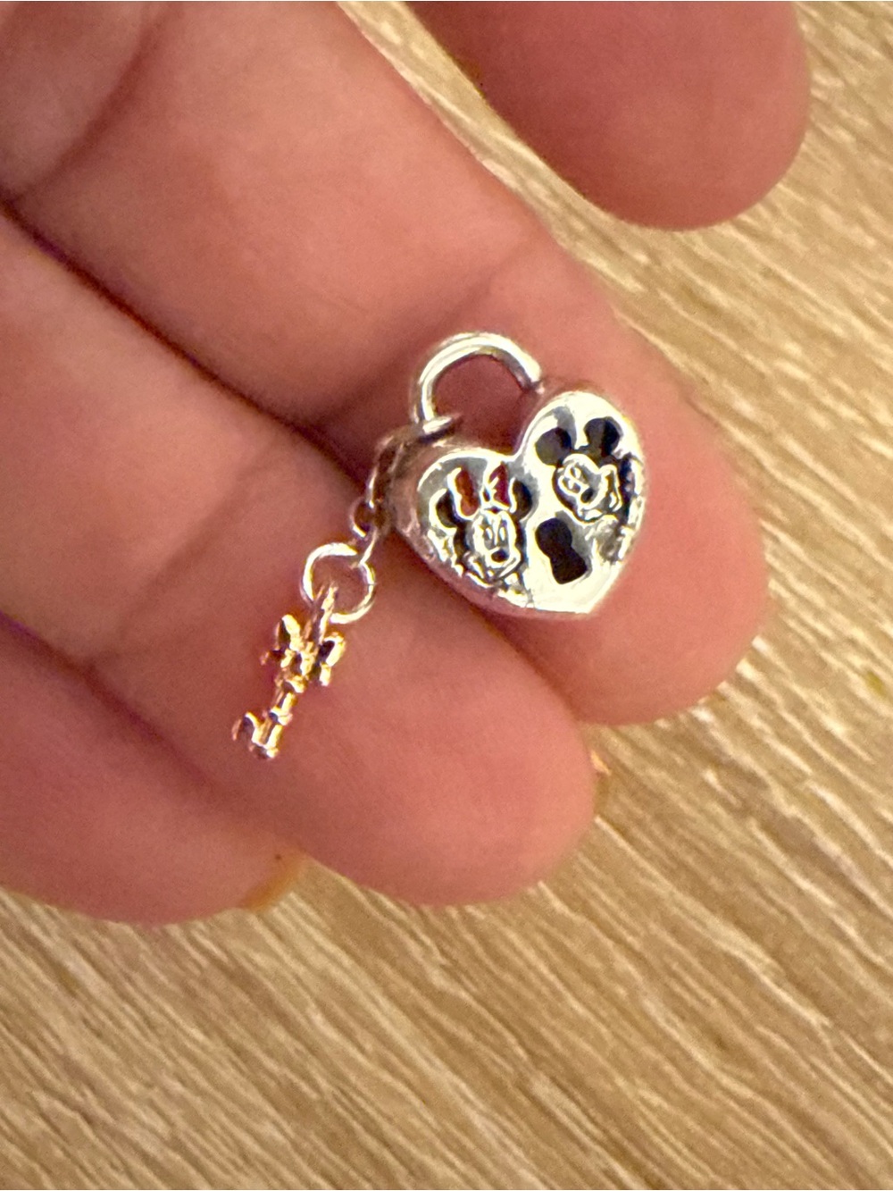 Pandora Silver Heart Lock Charm With Tiny Key Accent